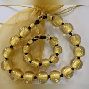 VTG CHUNKY BLACK & GOLD LUCITE TIE KNOT NECKLACE & BRACELET